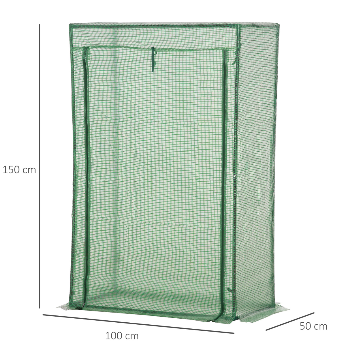 100 x 50 x 150 cm Green PE Greenhouse Cover with Zipper Roll-Up Door, Outdoor
