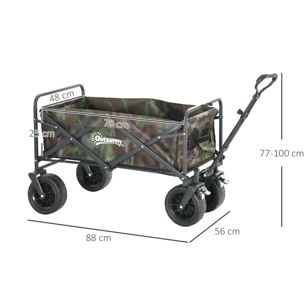 Outsunny Foldable Garden Cart Outdoor Utility Wagon with Carry Bag, 95L, Camouflage