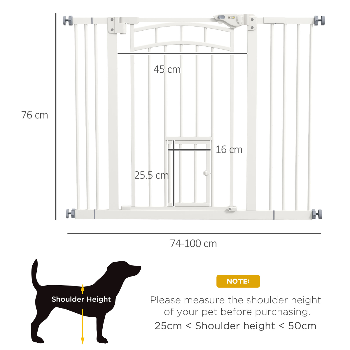 PawHut Pressure Fit Pet Safety Gate with Cat Door, 74-100cm