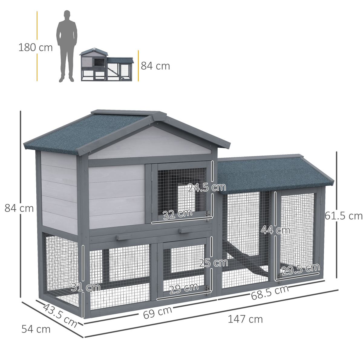 PawHut 5ft Wooden Rabbit and Guinea Pig Hutch with Run, 2-Tier Outdoor Pet Cage