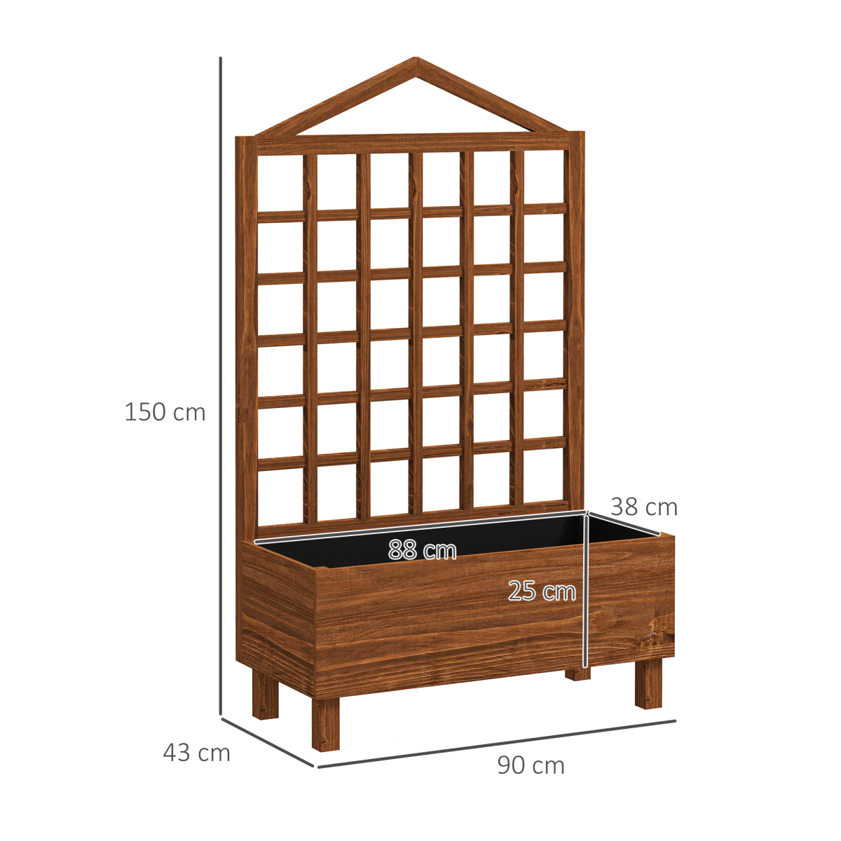 Outsunny Wooden Garden Planter Box with Trellis, Brown