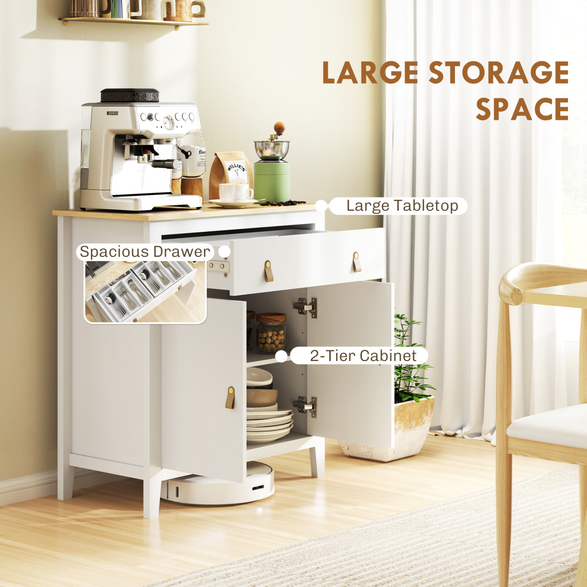 HOMCOM White Sideboard with Drawer and Adjustable Shelf Cabinet