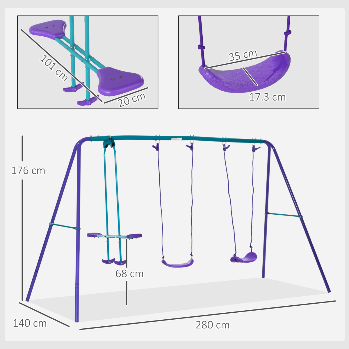 Outsunny Metal Outdoor Play Set with 2 Swings and Double Glider