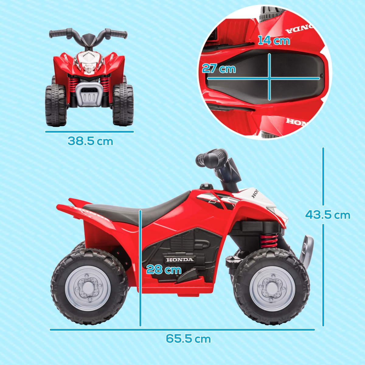 AIYAPLAY Honda Licensed 6V Kids Electric Quad Bike, Red, 18-36M