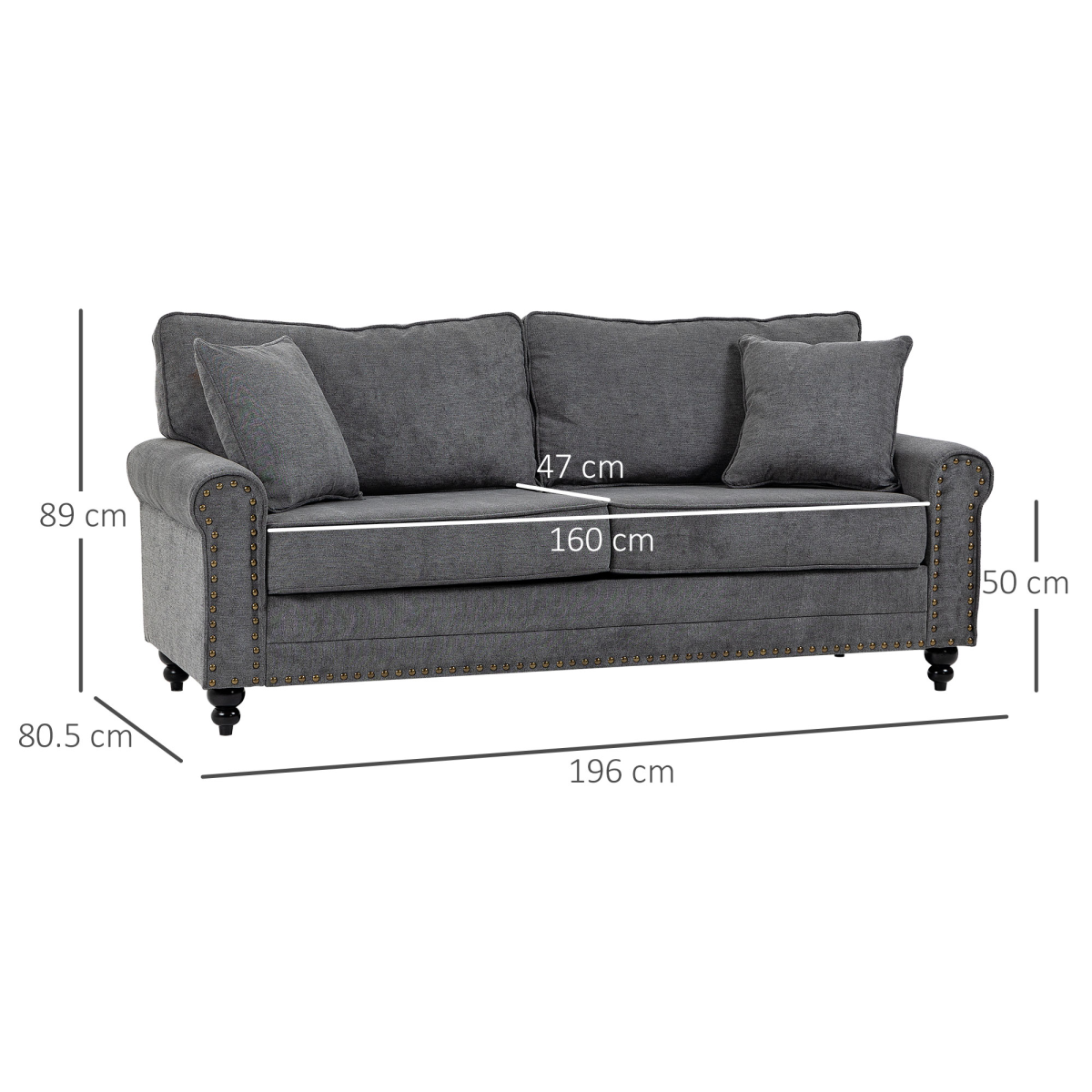 Grey Fabric 2 Seater Sofa with Cushions and Pillows