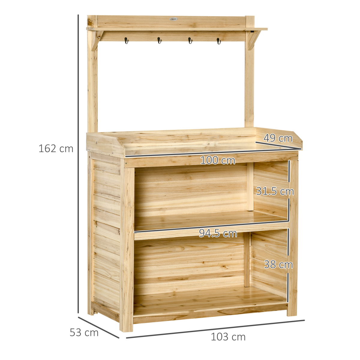 Outsunny Garden Potting Bench with Metal Top and Storage Shelves