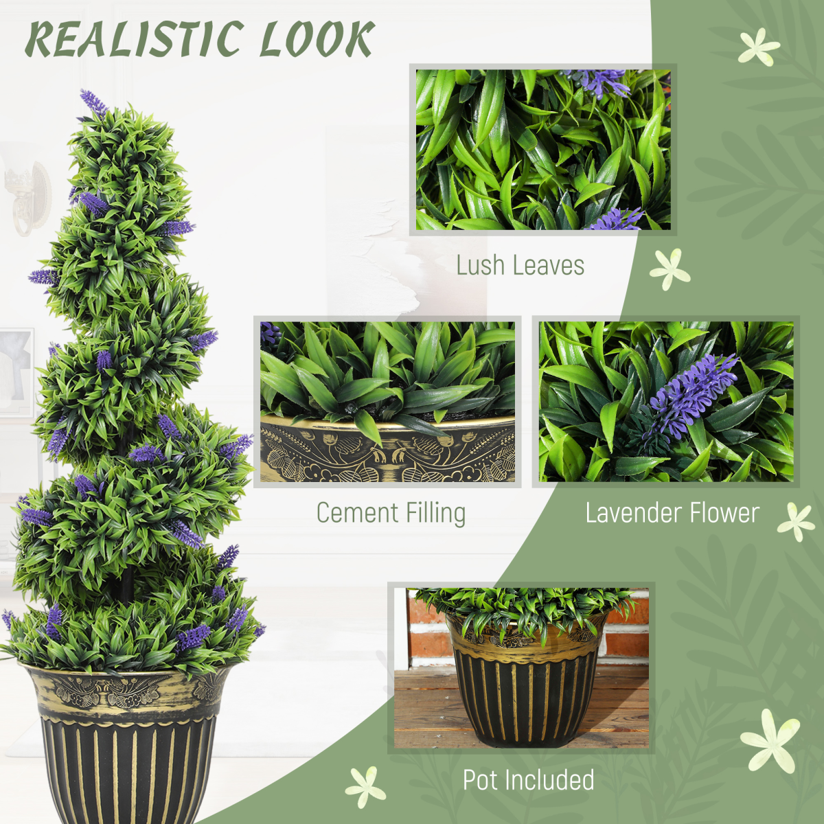 HOMCOM Set of 2 Artificial Spiral Boxwood Plants with Lavender, 90cm