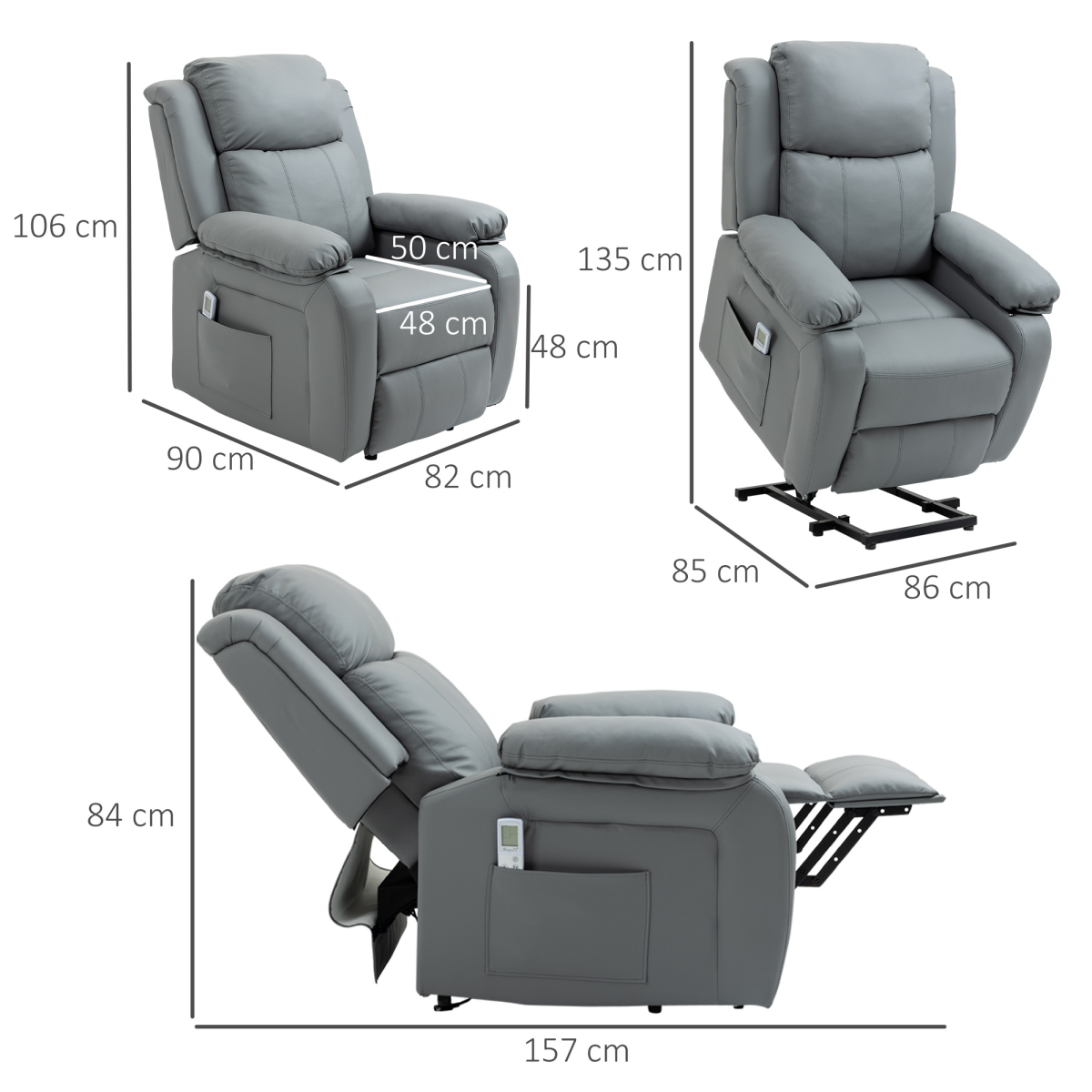 HOMCOM Electric Power Lift Recliner Chair with Massage Vibration, Grey