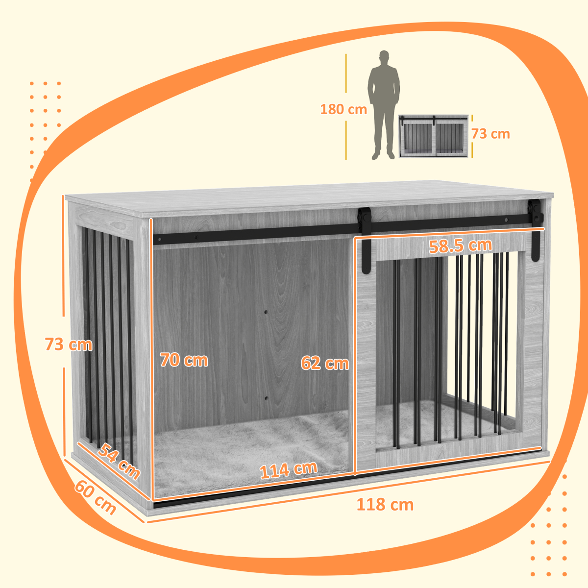 PawHut Dog Crate Furniture Side Table for Extra Large Dogs, Grey