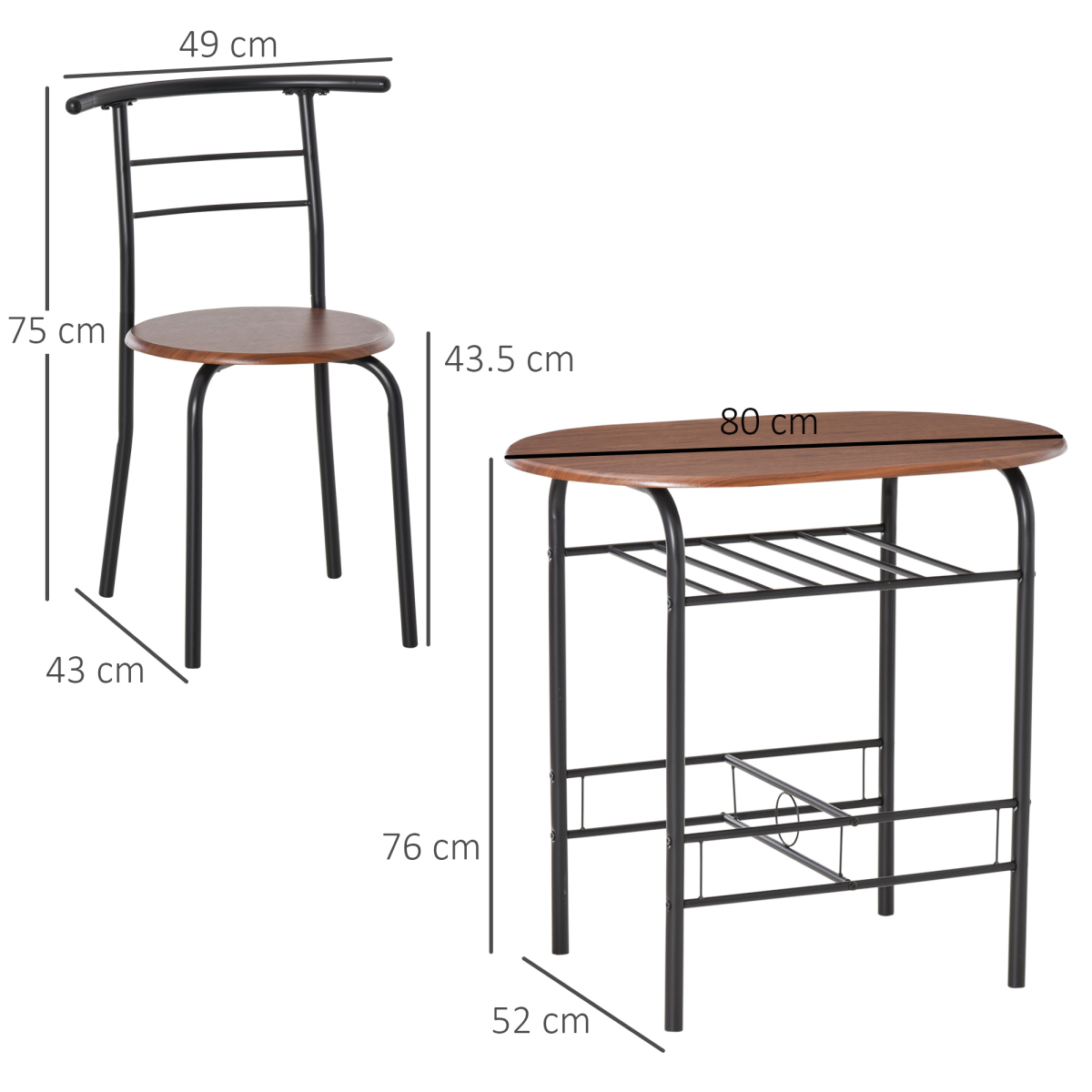 HOMCOM 3-Piece MDF Bar Table and 2 Stool Set with Bottle Storage Shelf, Wood Tone