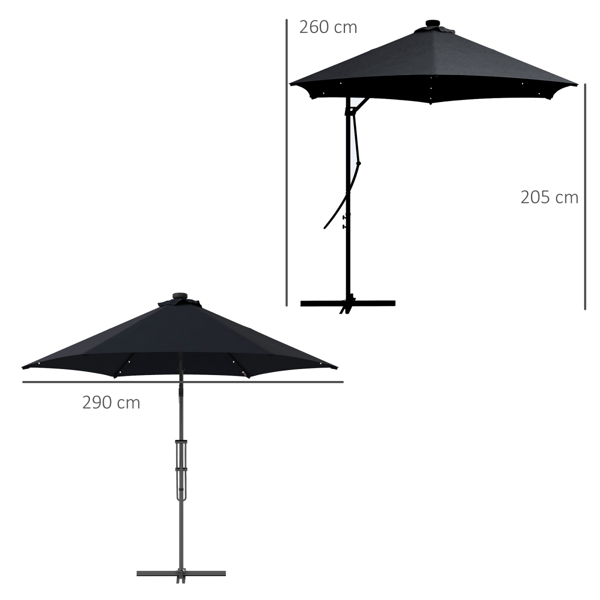 Outsunny 3m Cantilever Garden Parasol Umbrella with Solar LED Lights, Cover and Cross Base, Black