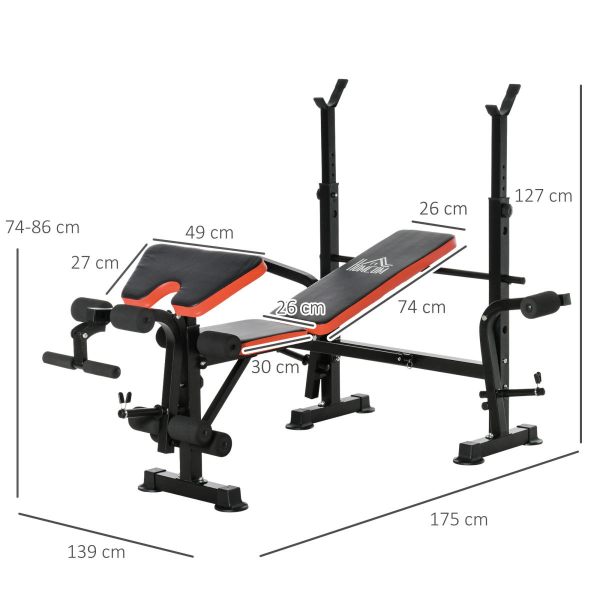 Multi-Function Adjustable Weight Training Bench with Barbell Rack