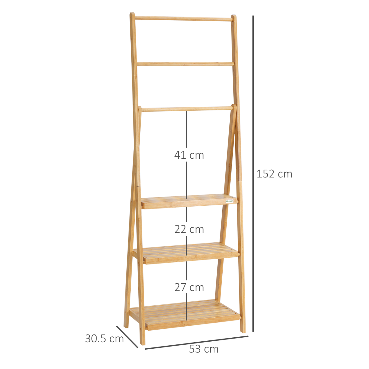 Freestanding Foldable Bamboo Towel Rack with Shelves and 3 Bars