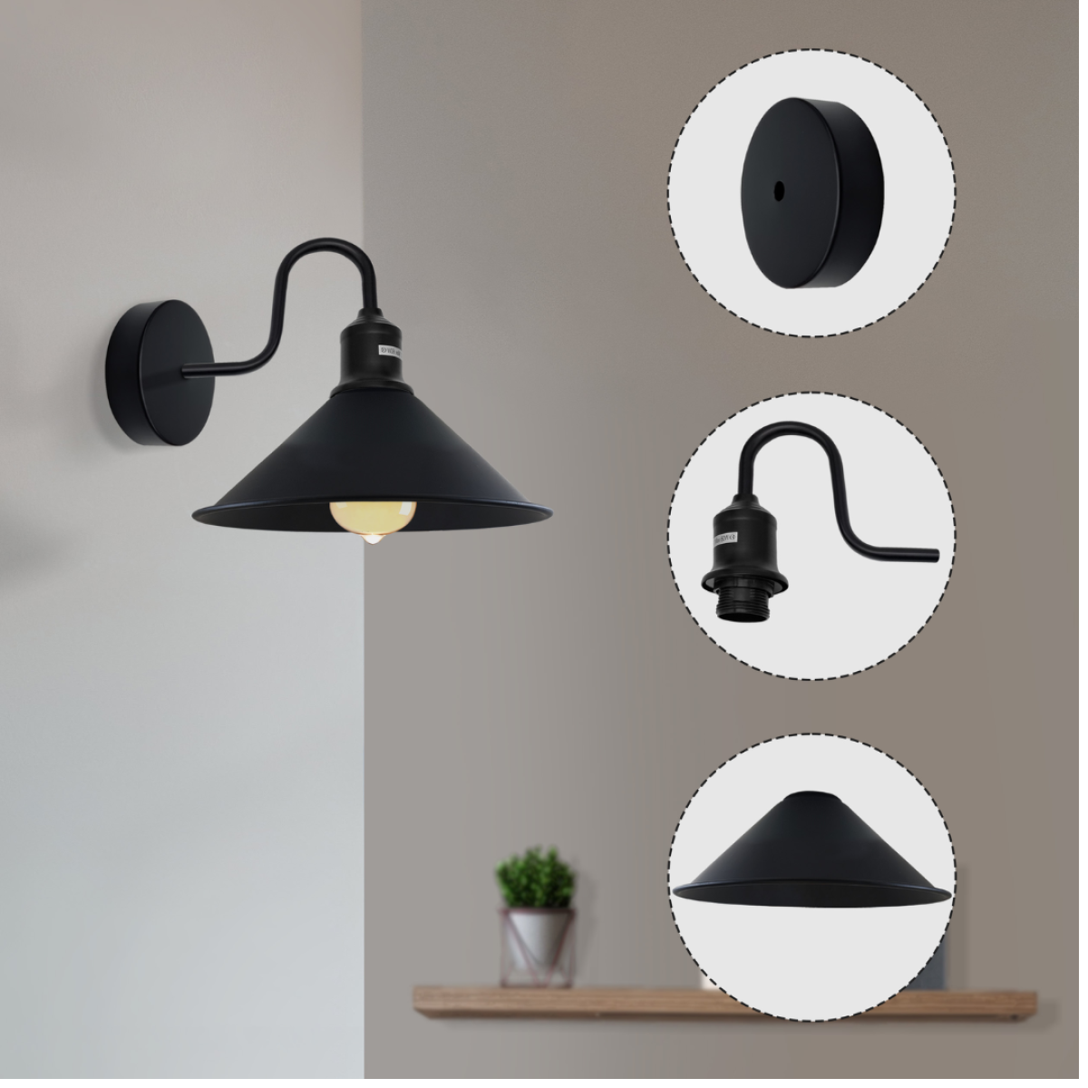 Black Vintage Industrial E27 Wall Sconce with Swan Neck Wall Light  ~2484