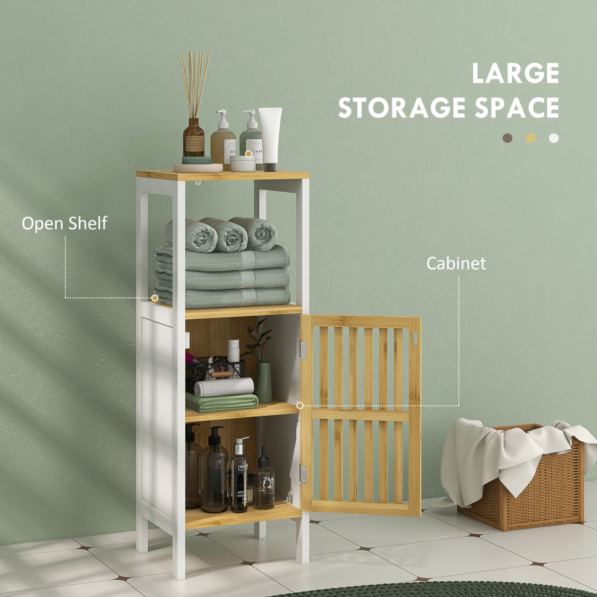 HOMCOM Bamboo Bathroom Floor Cabinet with Adjustable Shelf