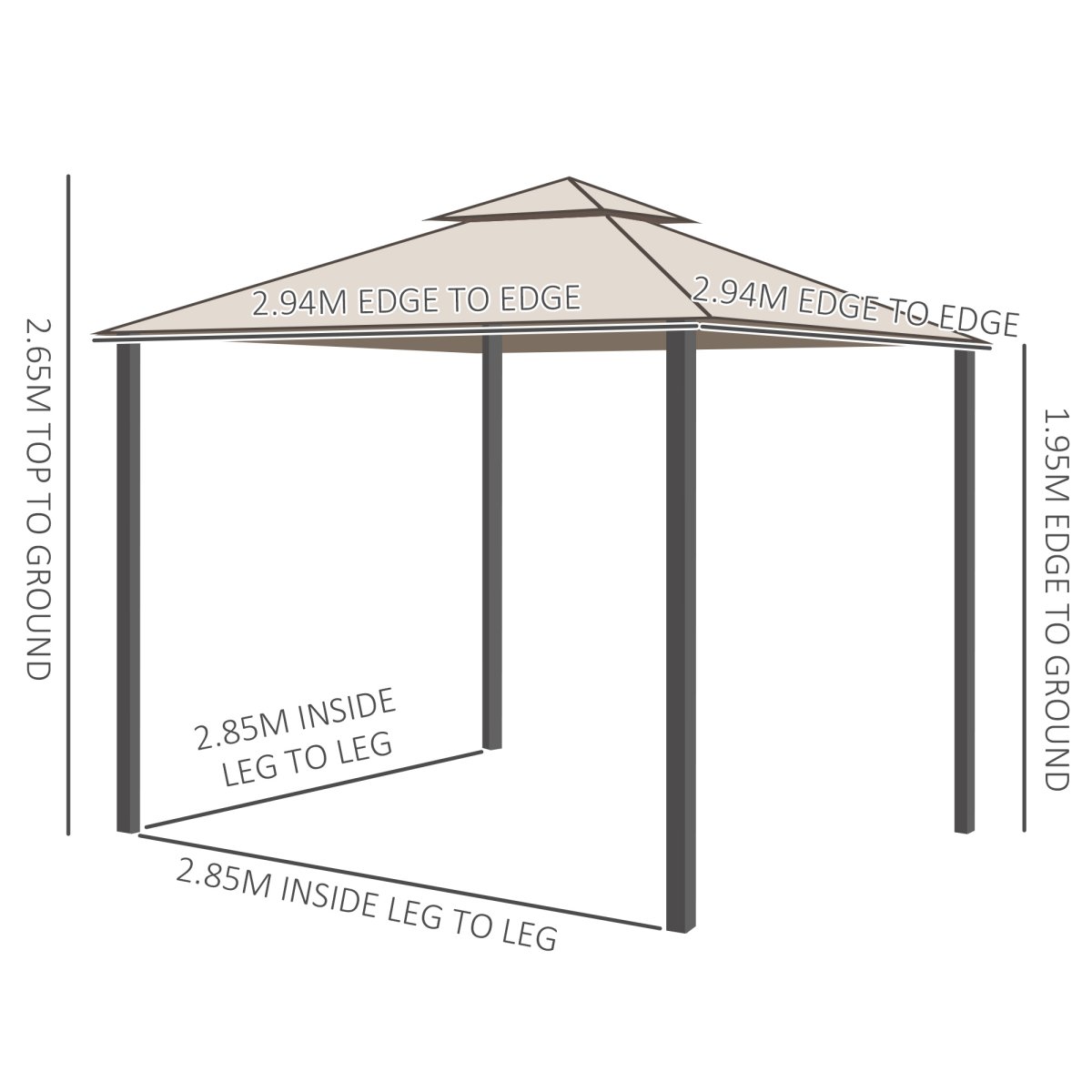 Outsunny Outdoor Gazebo with 2-Tier Roof and Mosquito Netting, 295L x 295W x 263H cm, Taupe