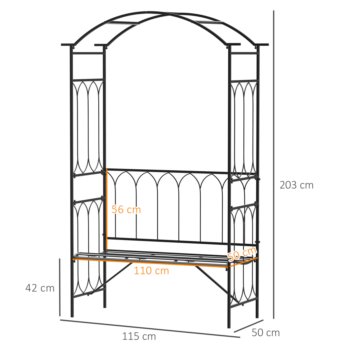 Black Metal Garden Arbour Bench Trellis for Climbing Plants