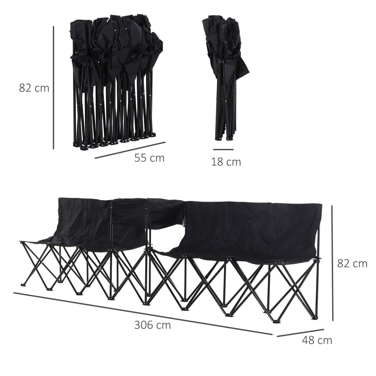 6-Seat Folding Outdoor Camping Bench with Cooler Bag, Black