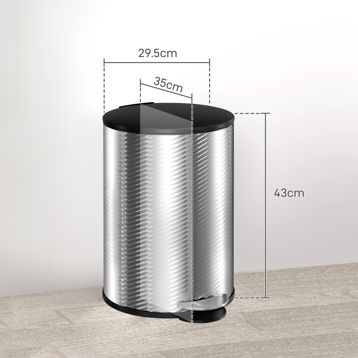HOMCOM 20L Stainless Steel Kitchen Pedal Bin with Soft-Close Lid, Silver