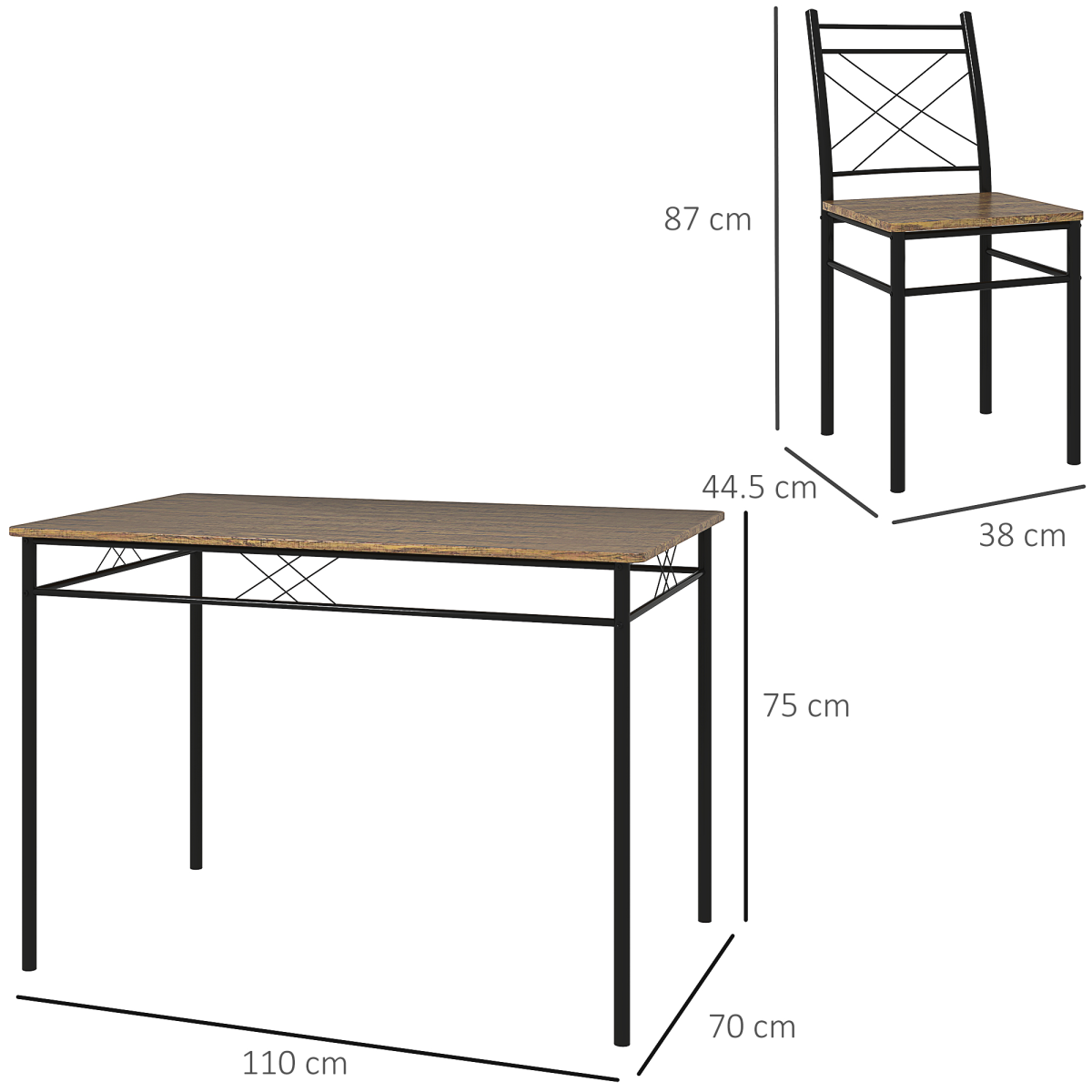 HOMCOM 5-Piece Space Saving Dining Table and Chairs Set, Oak/Black