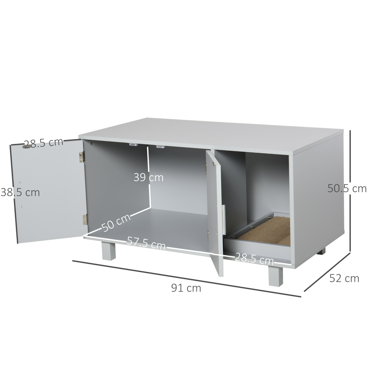 Cat Litter Box Enclosure Furniture with Magnetic Doors, Grey