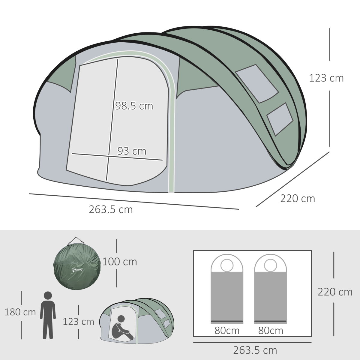 Outsunny Pop-Up Dome Camping Tent for 4-5 People, Water-Resistant, with Two Windows and Doors, 2000mm Waterproof Index
