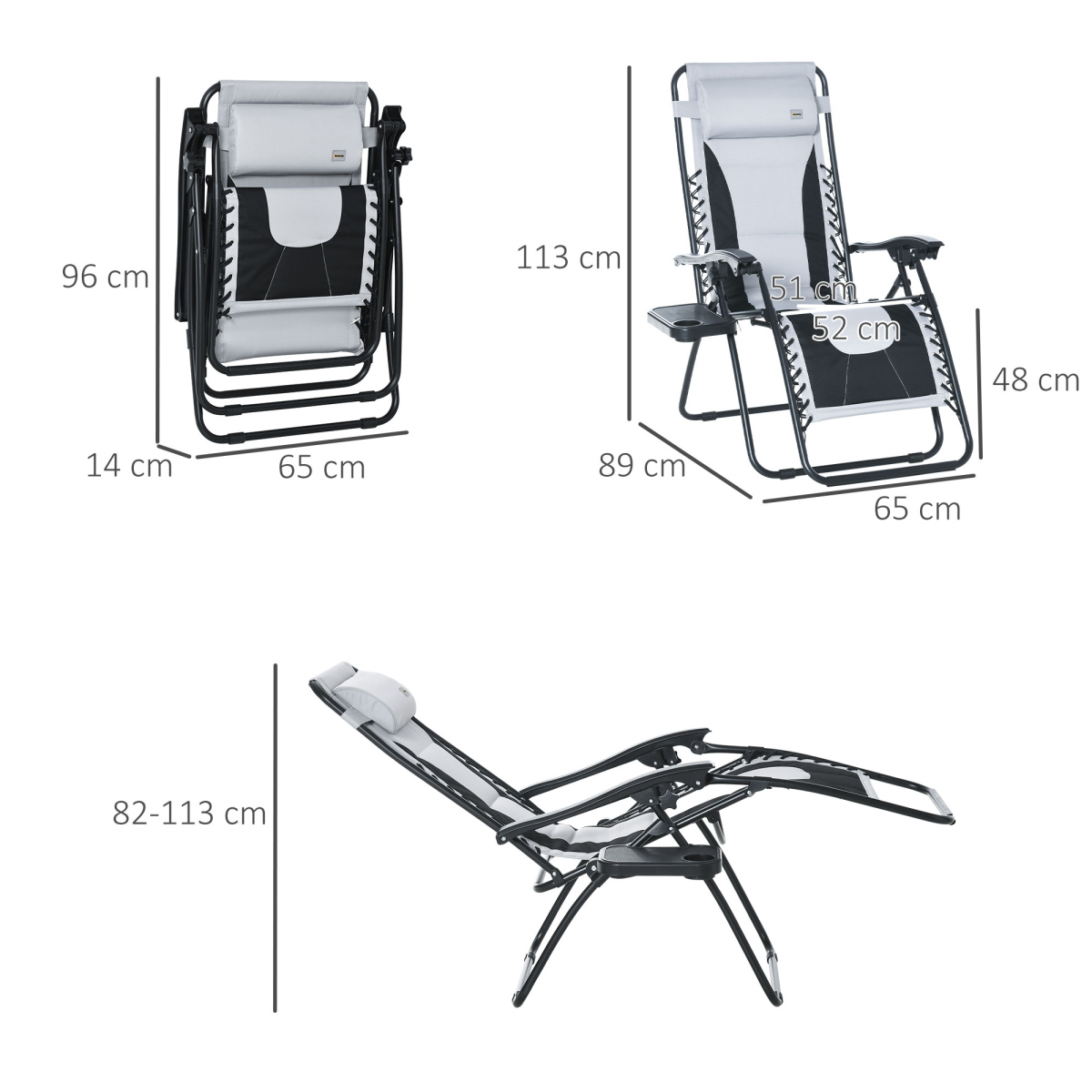 Outsunny Zero Gravity Folding Recliner with Cup Holder Tray, Adjustable Light Grey