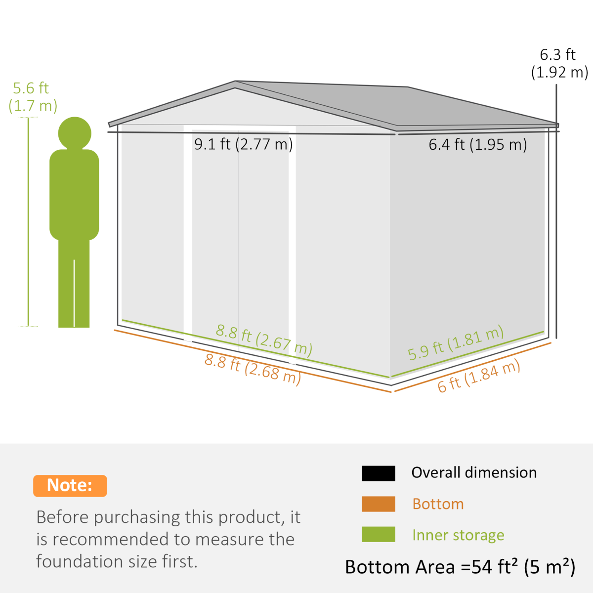 9 x 6 ft Outdoor Metal Garden Shed with Sliding Doors, Brown Galvanised Storage Shed
