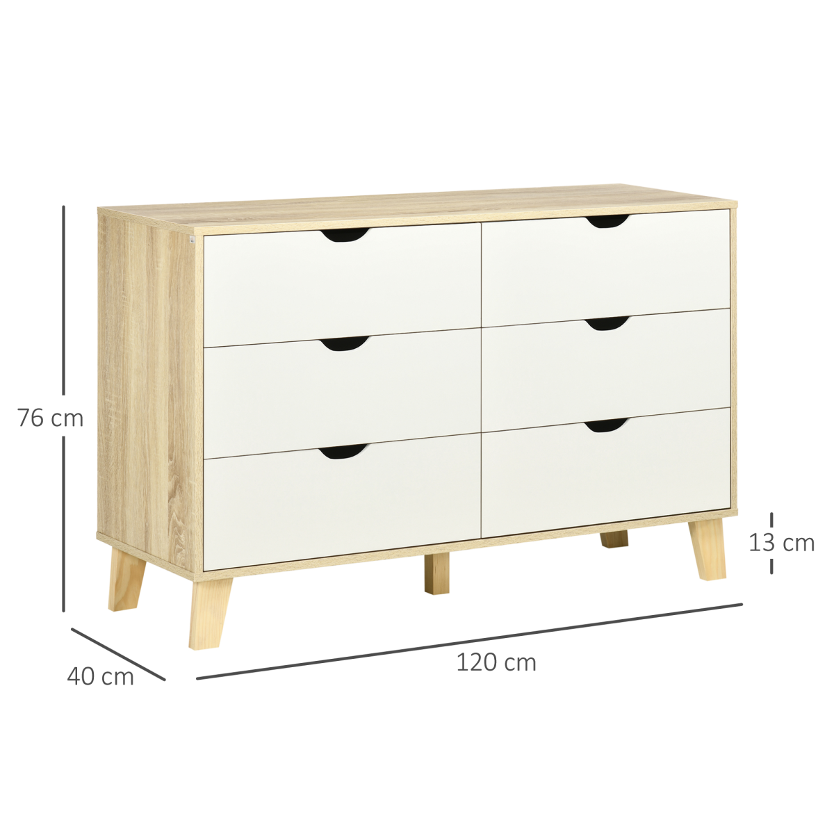 6-Drawer White and Brown Chest of Drawers for Bedroom Storage