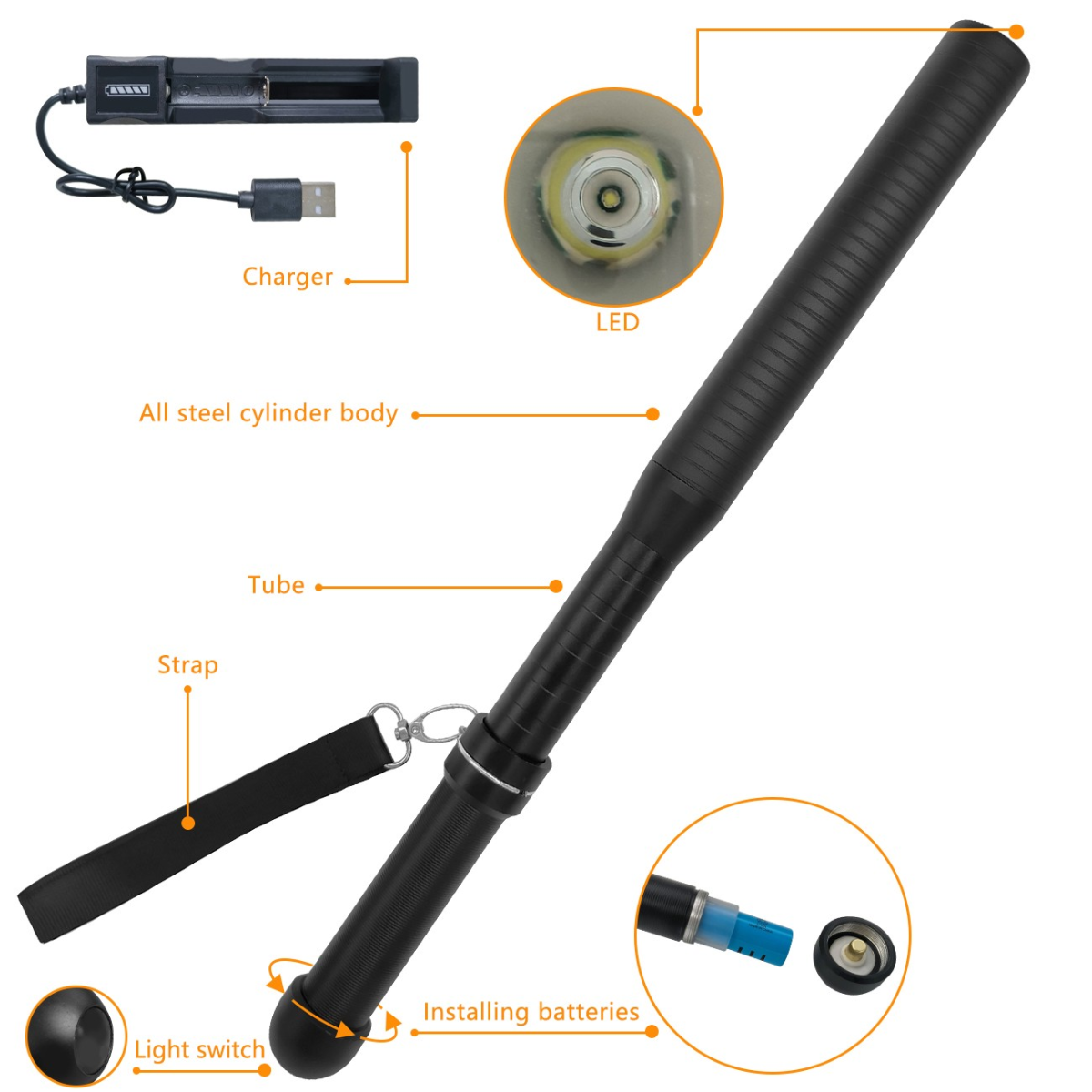 USB Rechargeable LED Flashlight 3-Mode Outdoor Camping Hiking Flashlight Set