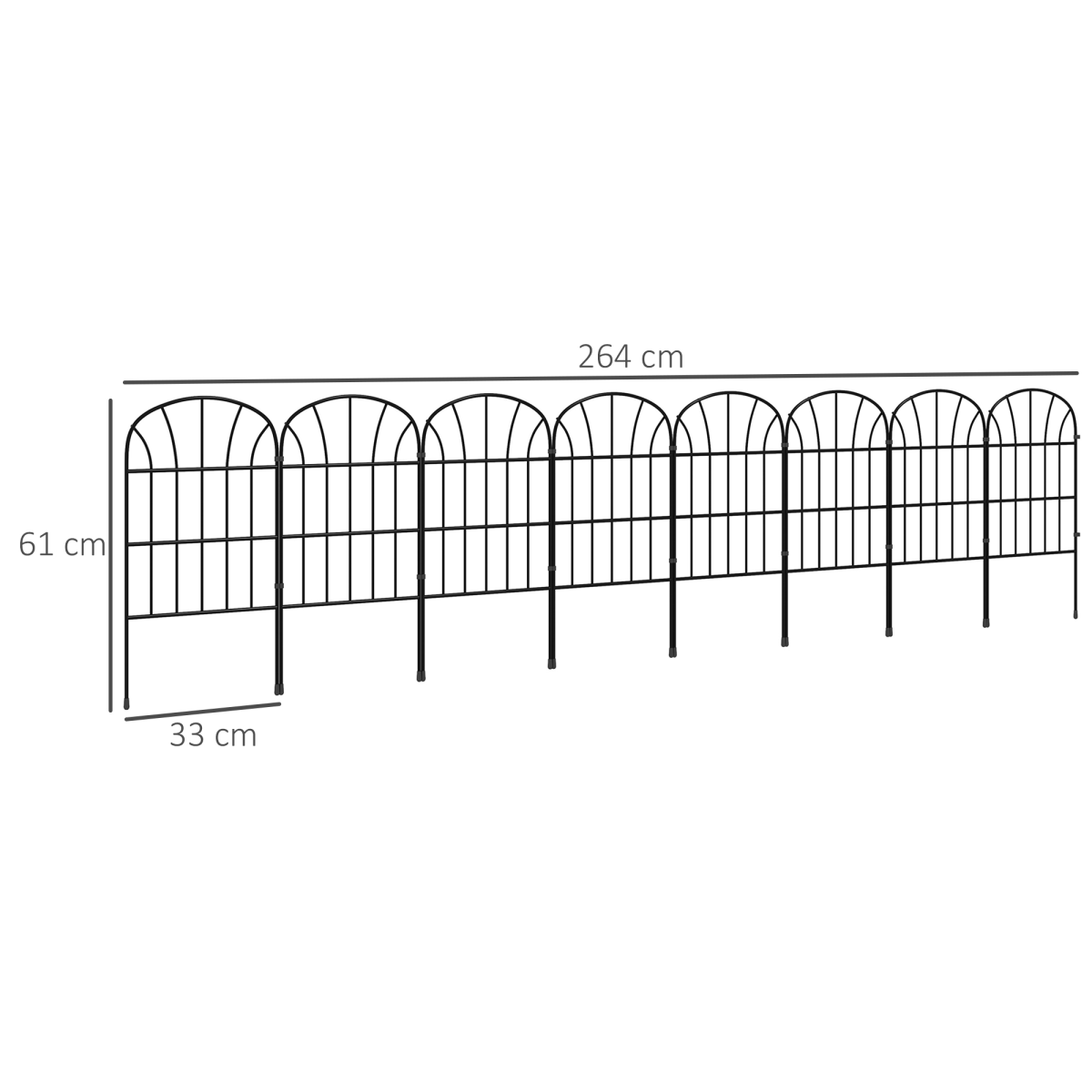 Outsunny 8-Piece Decorative Metal Garden Fence Border Edging, 24in x 8.7ft, Black