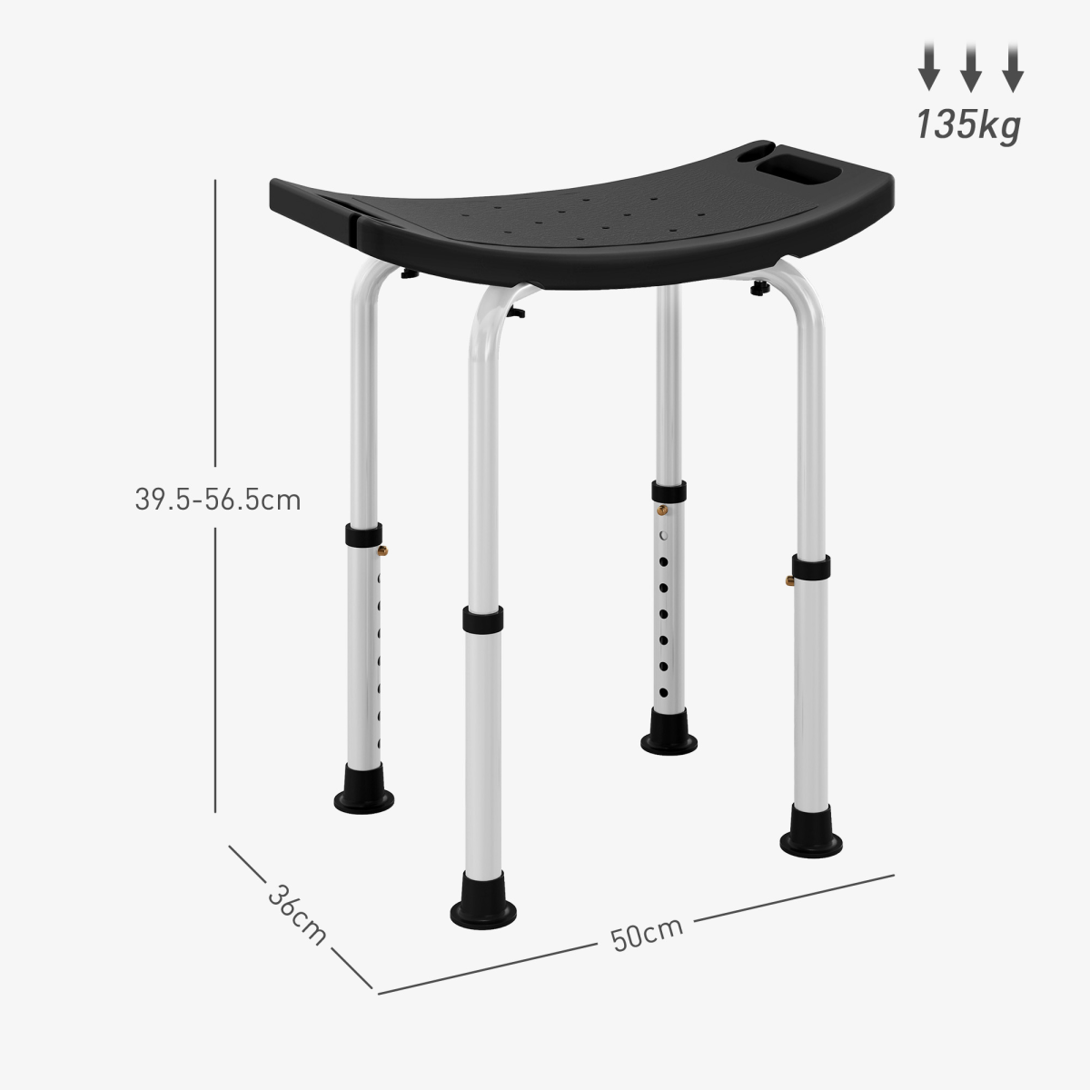 HOMCOM Adjustable Height Non-Slip Aluminium Shower Stool, Black