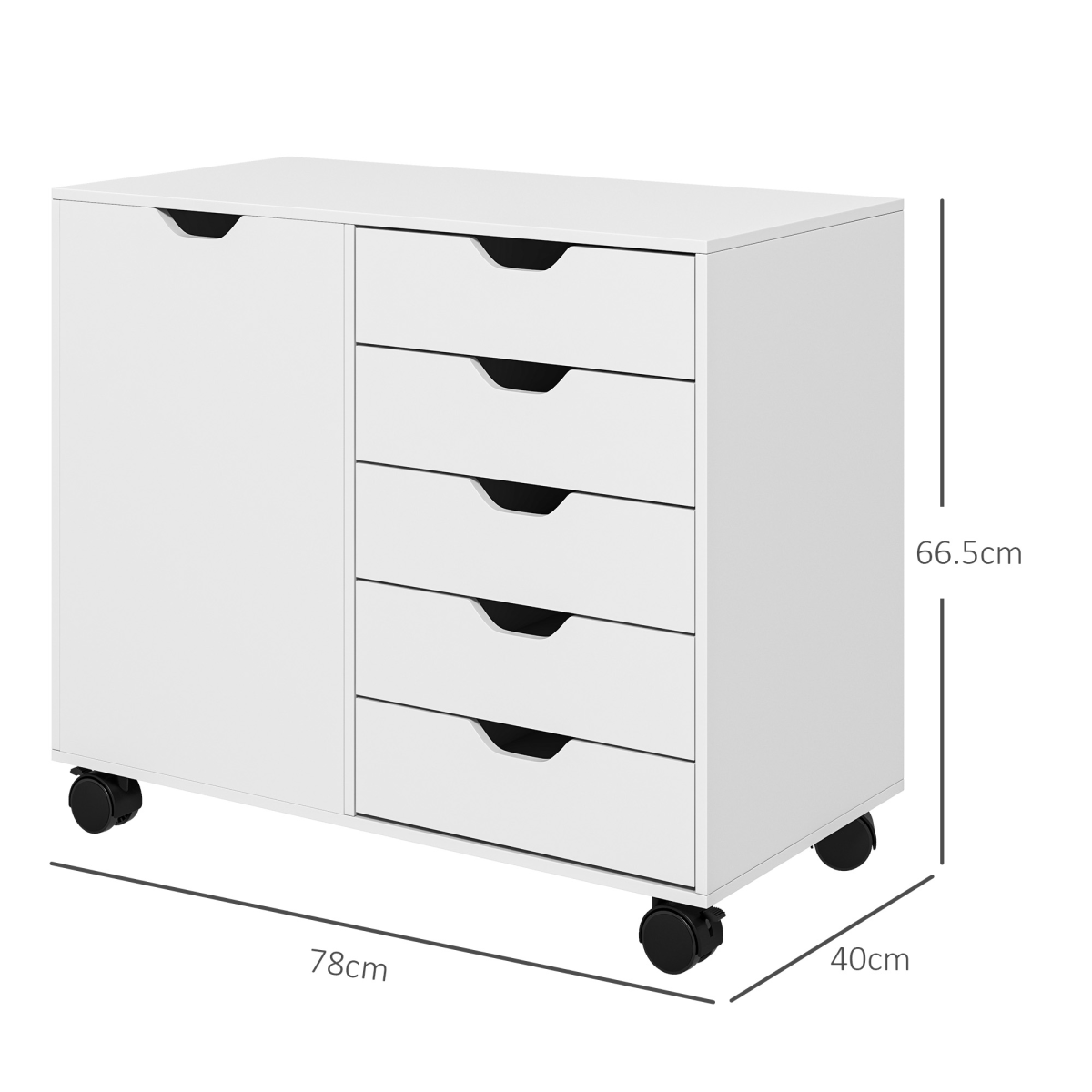 HOMCOM Modern Mobile Office Storage Cabinet with 5 Drawers & Door, White