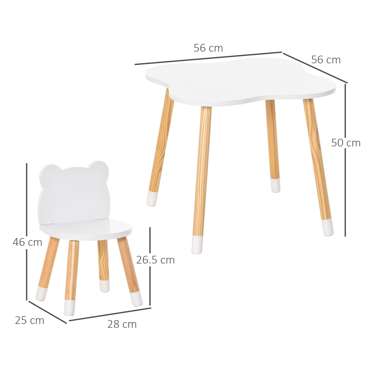 HOMCOM 3-Piece Kids Table and 2 Bear-Shaped Chairs Set, White