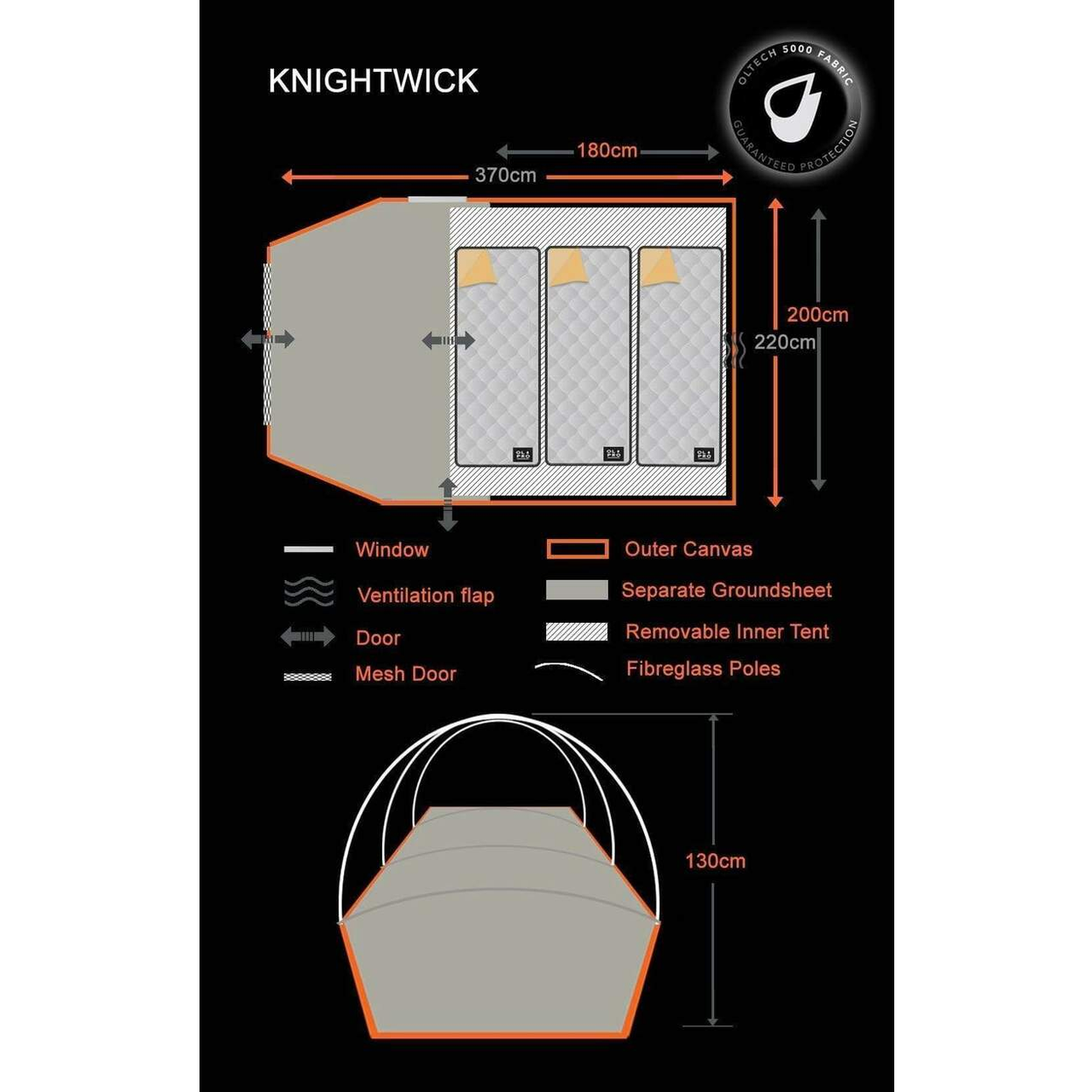 Knightwick 2.0S 3-Person Camping Tent with Darkened Bedroom & Canopy Poles