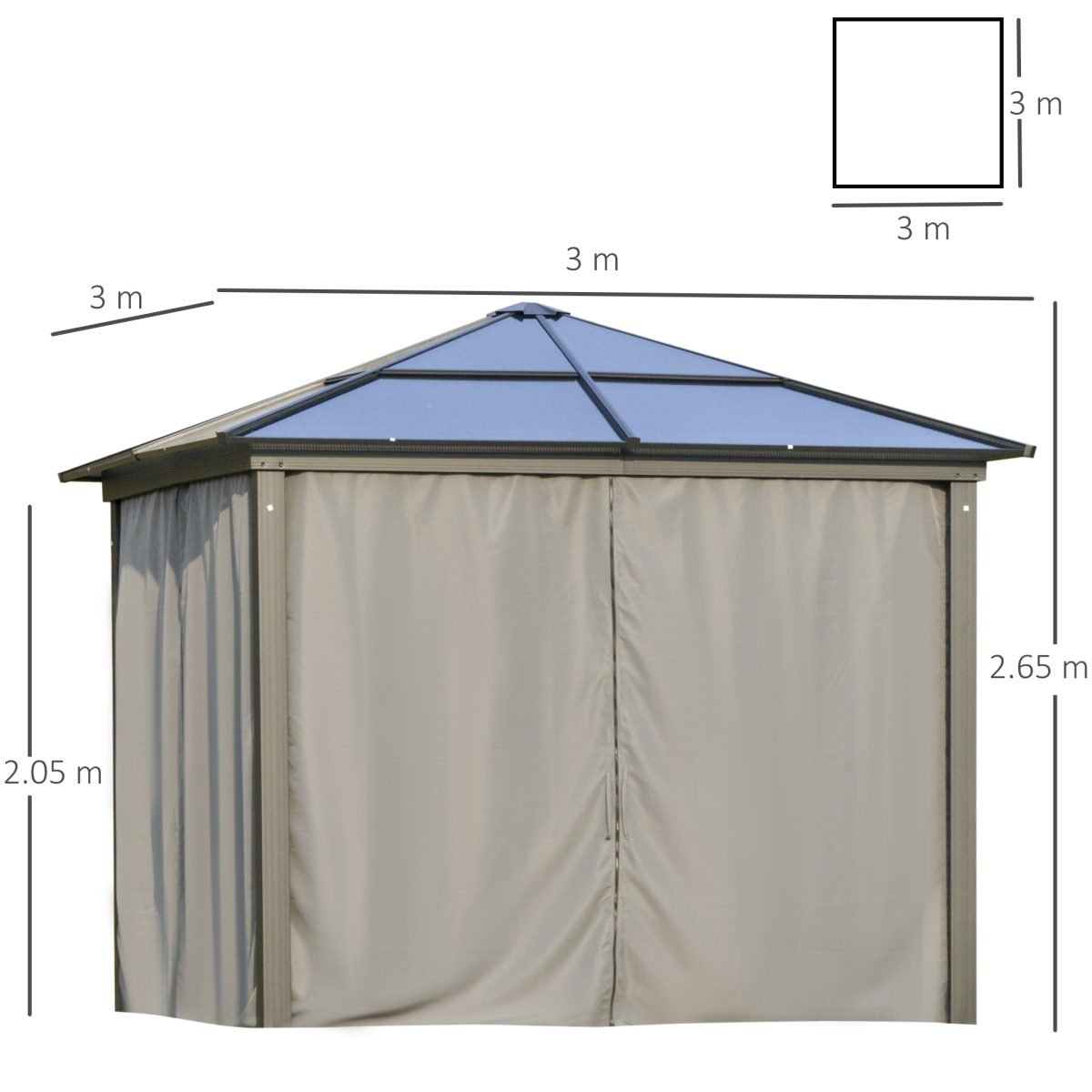 Outsunny 3 x 3m Powder Coated Aluminium Hardtop Gazebo with Curtains and Netting