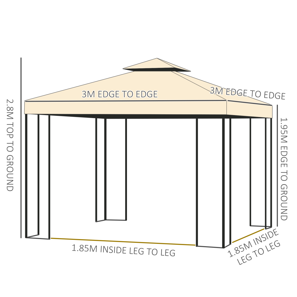 Outsunny 3x3 m Beige Double Top Gazebo with Mesh Sidewalls