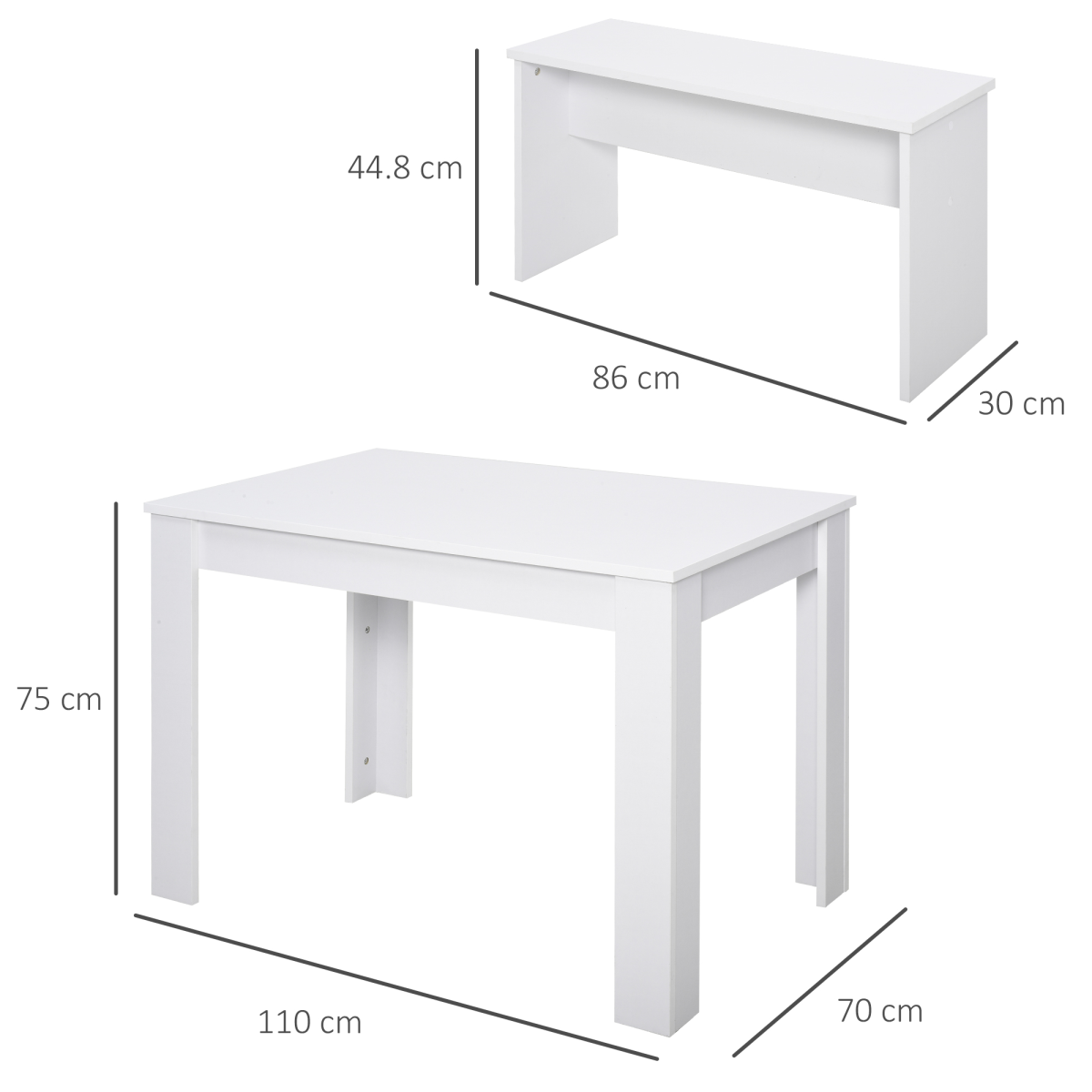 HOMCOM 3 Piece White Particle Board Dining Set with Table and 2 Benches