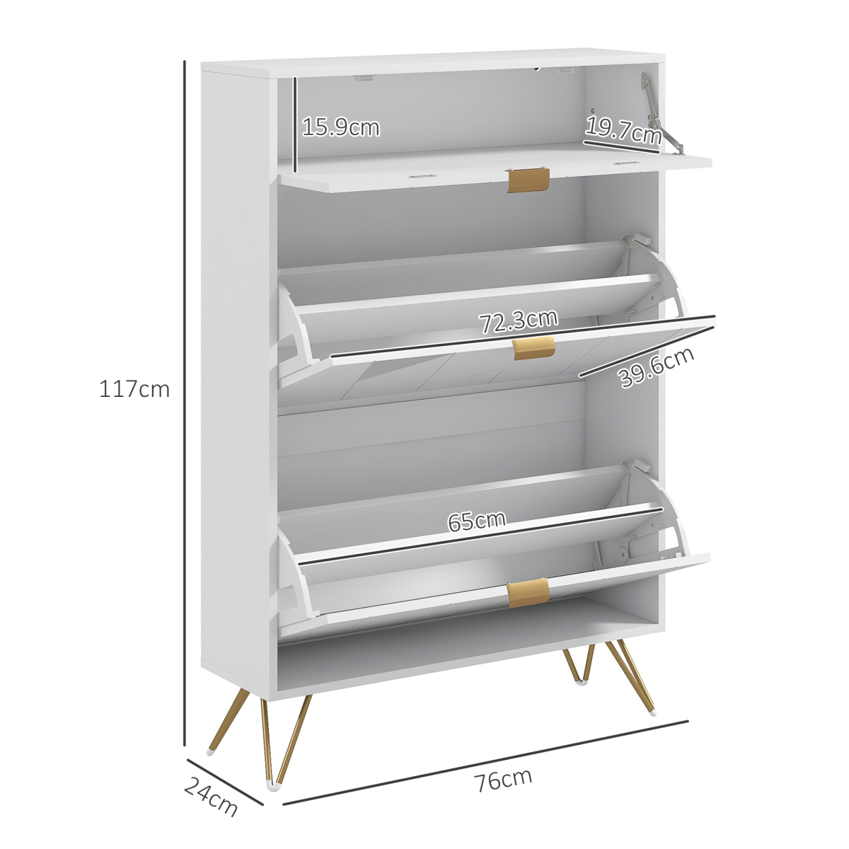 HOMCOM Slim Shoe Storage Cabinet with 2 Flip Drawers, White