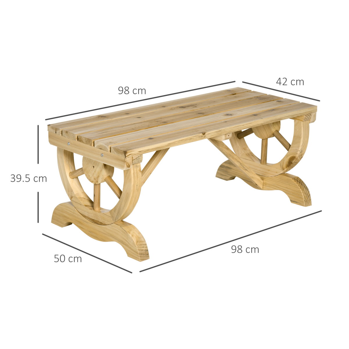 Outsunny Wooden Wagon Wheel Bench 2-Seater Fir Wood Outdoor Patio Garden Seat Natural