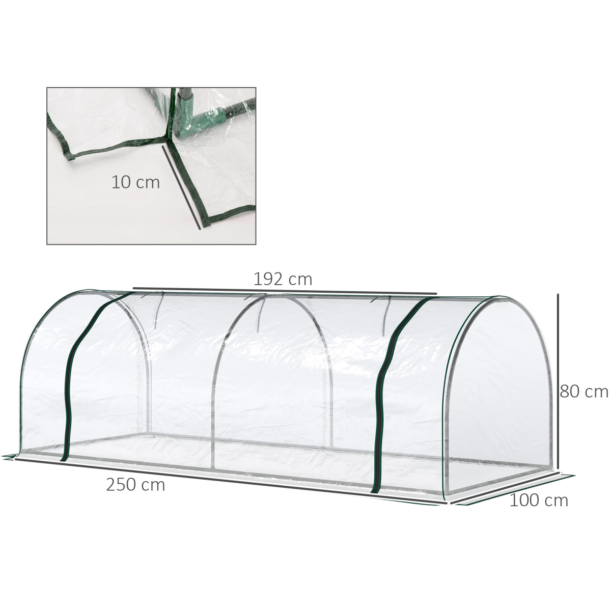 Outsunny Portable Tunnel Greenhouse with Steel Frame and PVC Cover, Transparent, 250 x 100 x 80 cm