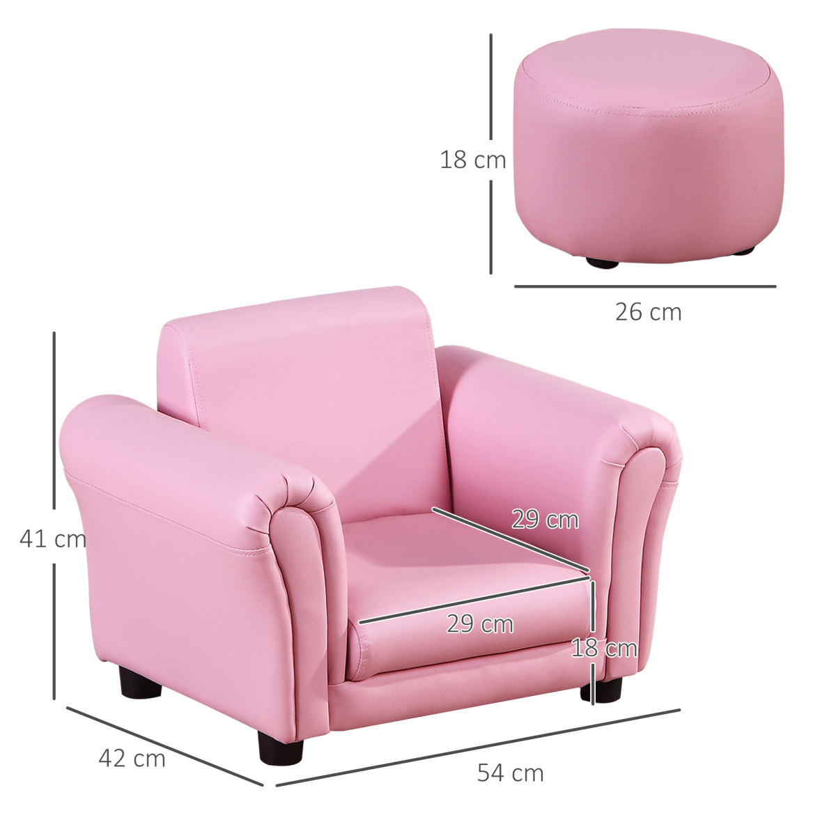 HOMCOM Kids Pink Sofa and Footstool Set, 18+ Months