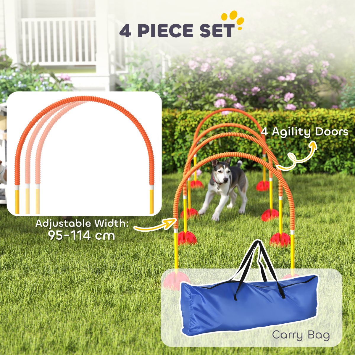 PawHut 4-Piece Dog Agility Training Set with Carry Bag, Orange