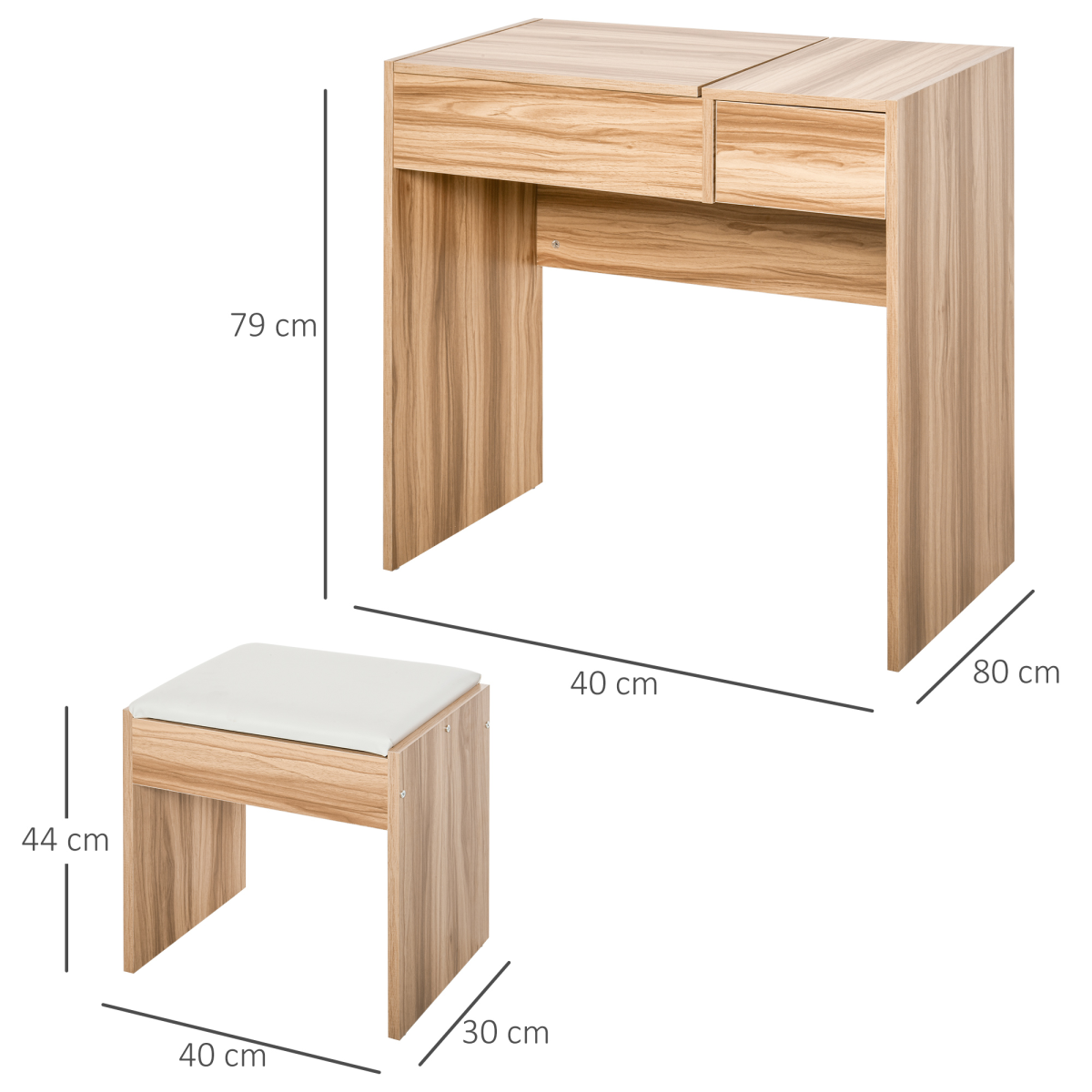 HOMCOM Dressing Table with Flip-Up Mirror, Hidden Storage, Slide-Out Drawer and Padded Stool