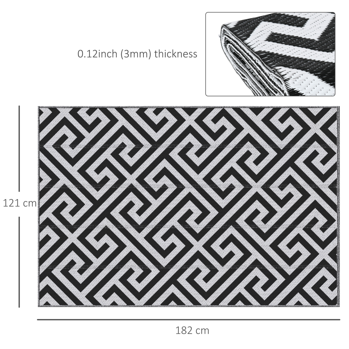Reversible 121x182cm Outdoor Rug Portable Polypropylene RV Camping