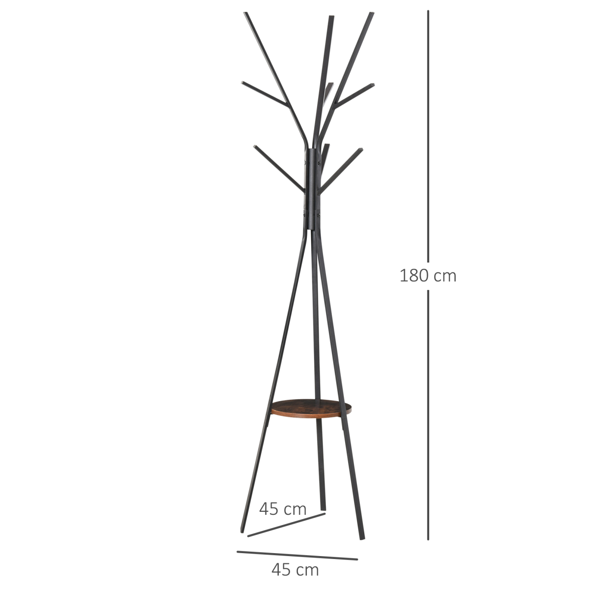 HOMCOM 180cm Freestanding Metal Coat Rack with Shelf, 9 Hooks, Brown