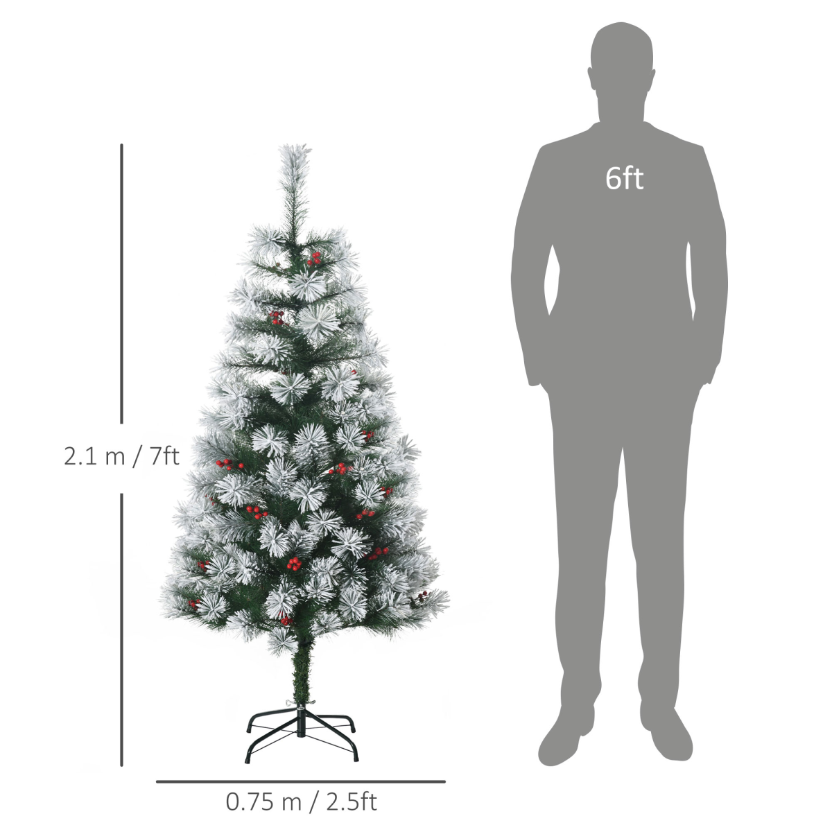HOMCOM 5ft Indoor Artificial Christmas Tree, Emerald Green Spruce, Berry Decoration, 184 PET Tips, Metal Stand