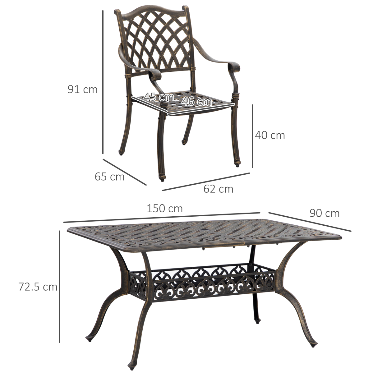 Outsunny 7-Piece Cast Aluminum Patio Dining Set with Cushions, Bronze