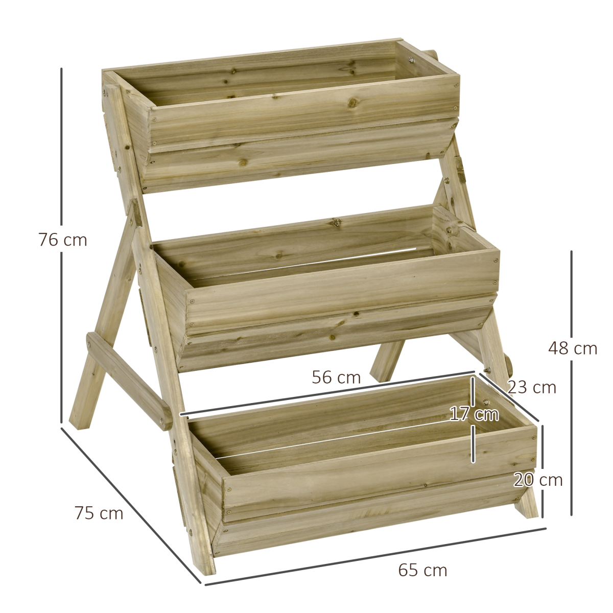 Outsunny 3 Tier Wooden Raised Garden Bed Kit for Flowers, Vegetables and Herbs, 120x68x80cm, Green