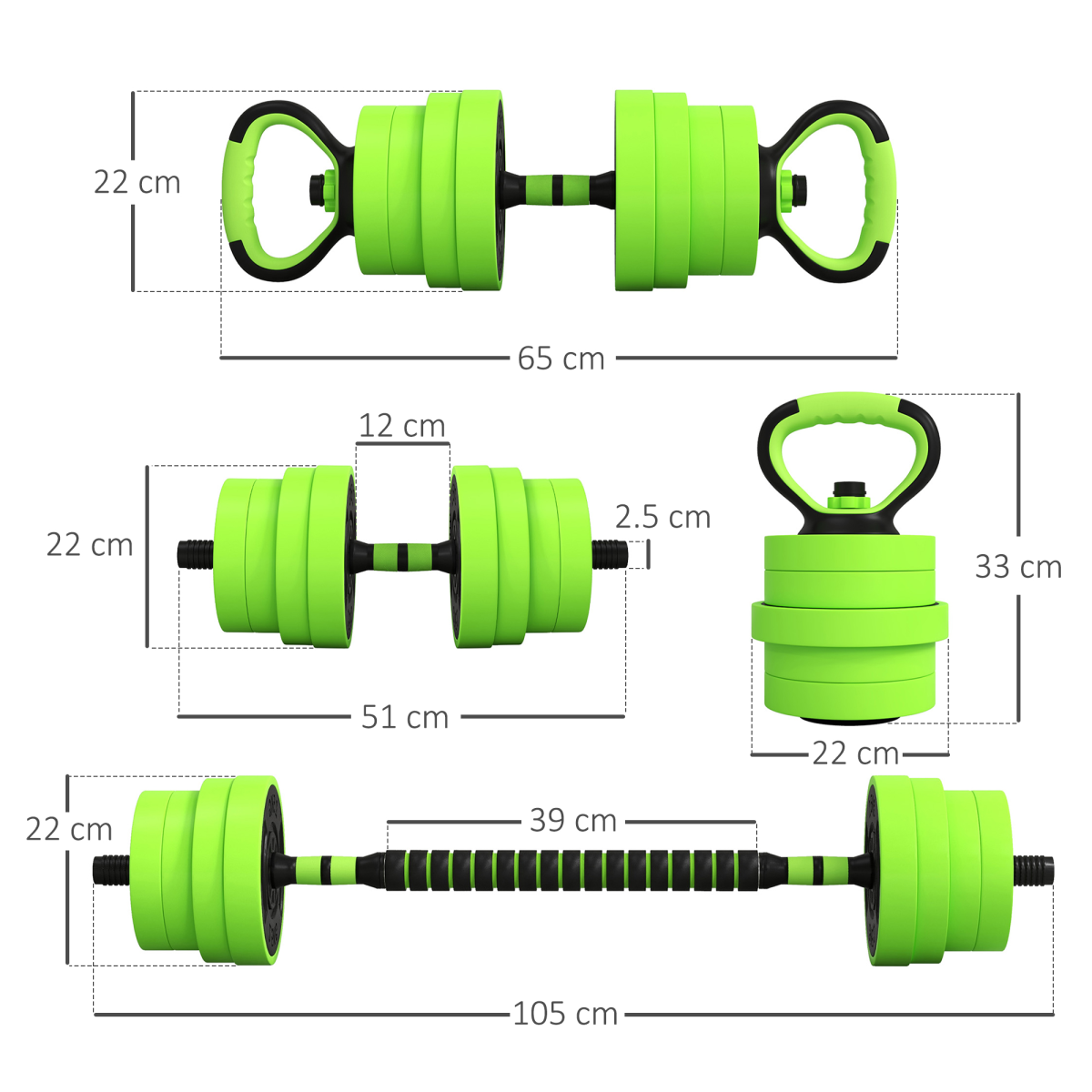 AIYAPLAY 30kg 4-in-1 Dumbbell Set: Barbell, Kettlebell & Push-Up Stands